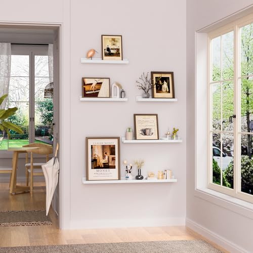 Heimlove Floating Shelves Set of 6 16 Wall Mounted Picture Ledge Display Shelf Organizer for Decor Storage Wall Mounted Shelves for Living Room Bedroom Bathroom Kitchen White - Image 3