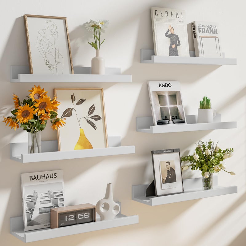 Heimlove Floating Shelves Set of 6 16 Wall Mounted Picture Ledge Display Shelf Organizer for Decor Storage Wall Mounted Shelves for Living Room Bedroom Bathroom Kitchen White - Image 2