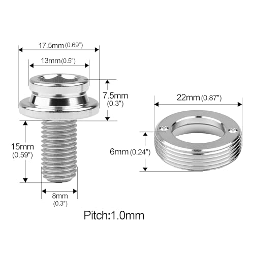 Wanyifa Titanium M8x15mm Bicycle Crank Arm Fixing Bolt with Cap for Square Taper Bottom Bracket Screws Pack of 2(Titanium) - Image 2