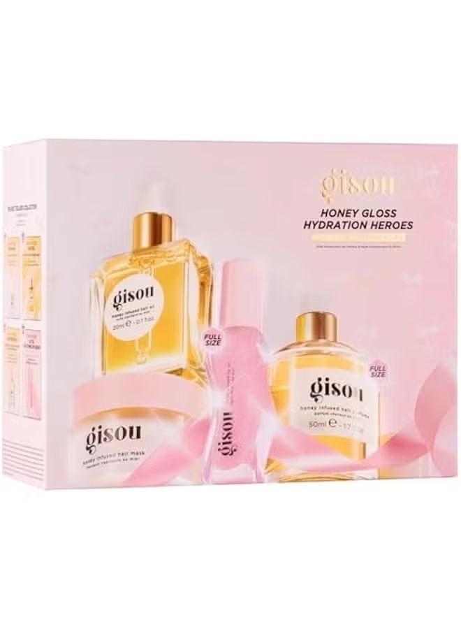 جيسو مجموعة "Honey Gloss Hydration Heroes" المكونة من 4 قطع من Gisou – للعناية بالشعر وترطيب الشفاه بخلاصة العسل، ومجموعة هدايا ملمع شفاه فائق اللمعان. - Image 4
