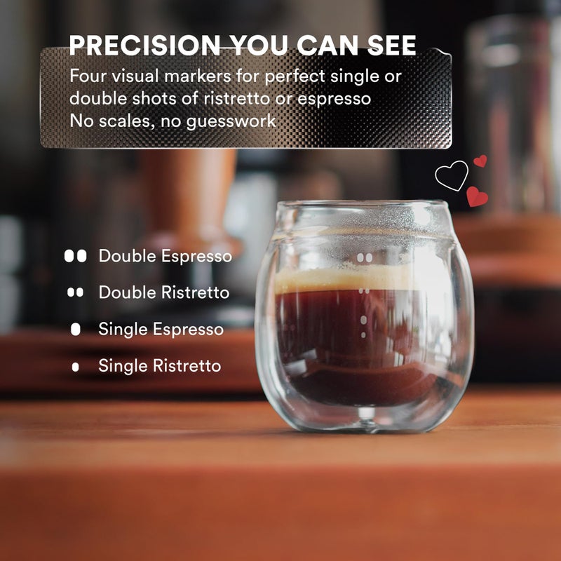 ovalware Espresso Pouring Glass Set of 2 | Double-Wall 2.7oz/80ml Shot Measuring Cup | Heat Protective Comfort | Oval Measurement Dots for Ristretto and Espresso | Drip-Free Precision Spout - Image 2