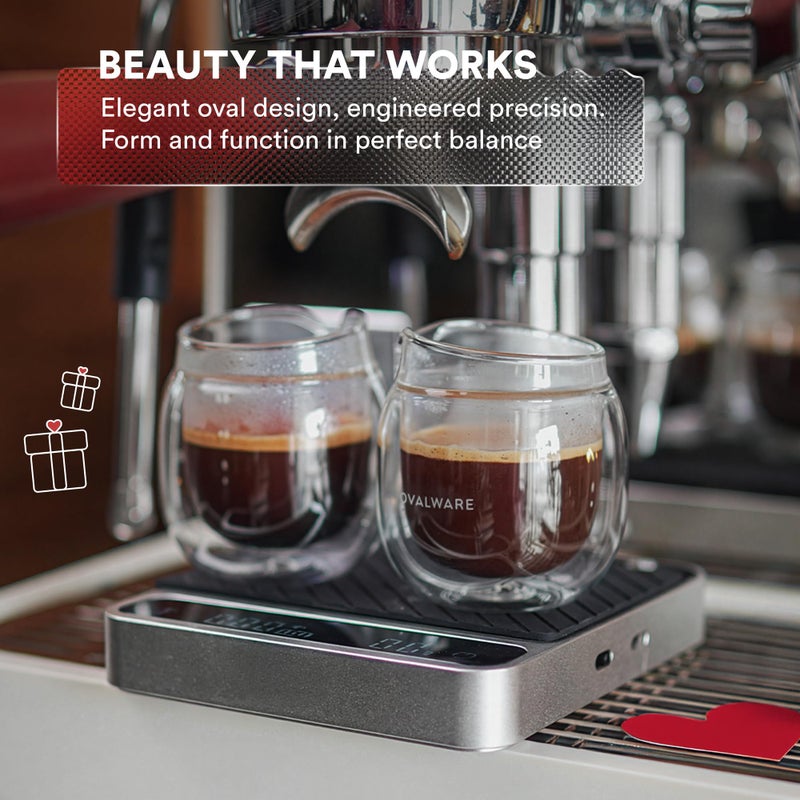 ovalware Espresso Pouring Glass Set of 2 | Double-Wall 2.7oz/80ml Shot Measuring Cup | Heat Protective Comfort | Oval Measurement Dots for Ristretto and Espresso | Drip-Free Precision Spout - Image 5