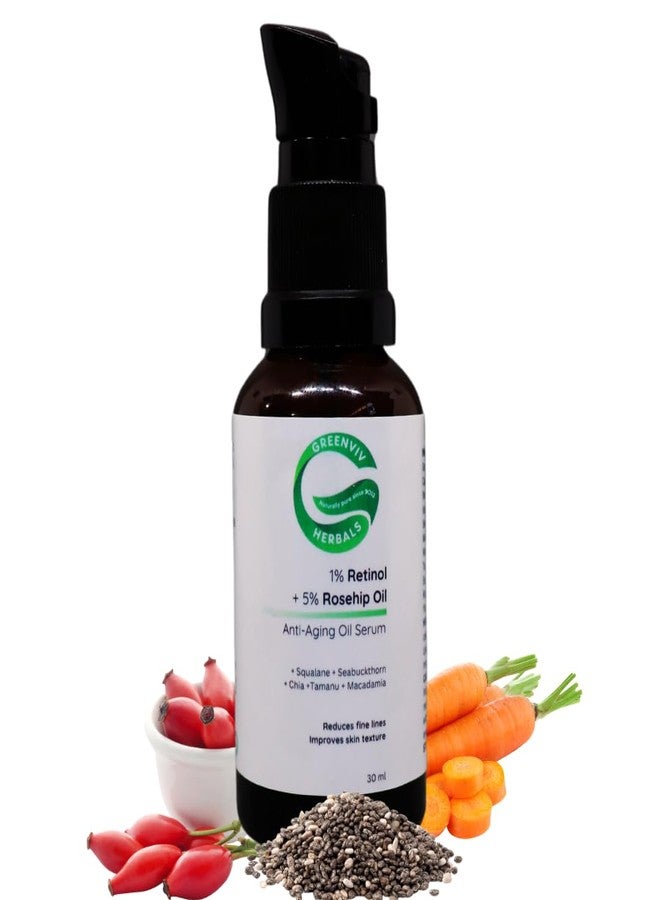 Greenviv 1% Retinol + 5% Rosehip Oil Anti-Aging Oil Serum | Reduces Fine Lines & Wrinkles, Improves Skin Texture & Enhances Elasticity | 30ml - Image 1