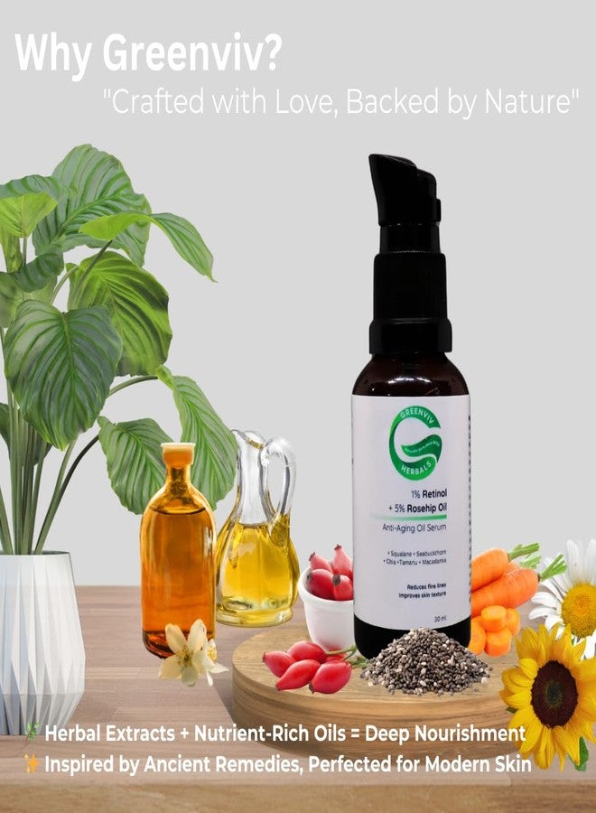 Greenviv 1% Retinol + 5% Rosehip Oil Anti-Aging Oil Serum | Reduces Fine Lines & Wrinkles, Improves Skin Texture & Enhances Elasticity | 30ml - Image 4