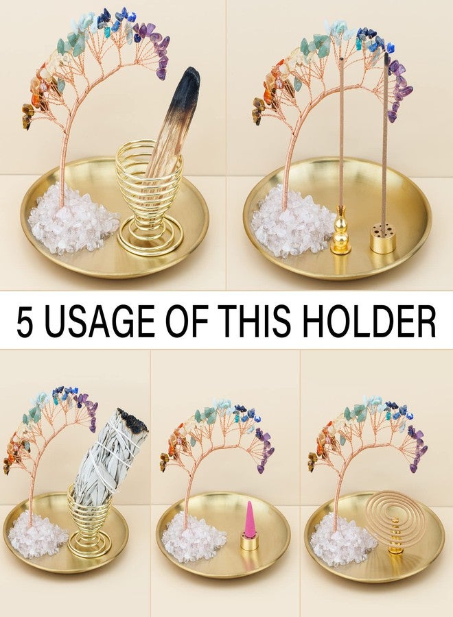 حامل بخور شجرة كريستالية من زين بليس، مناسب لسبع شاكرات، حامل بالو سانتو، مبخرة ميرمية، 5.5 بوصة، وعاء نحاسي لتجميع الرماد، مناسب لأعواد البخور/البخور الملفوف/البخور المخروطي، ديكور منزلي مثالي لغرفة اليوغا والتأمل والروحانية والزن - Image 2