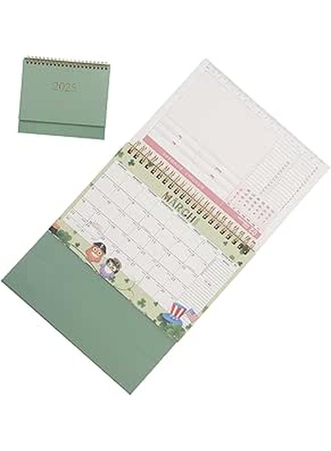 Green Medium Paper Flip Desk Calendar With Metal Coil Binding For Office Home Teacher Desk Organizer - Image 1