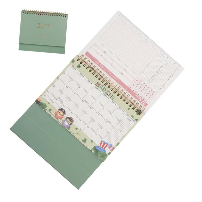 Green Medium Paper Flip Desk Calendar With Metal Coil Binding For Office Home Teacher Desk Organizer - Image 2