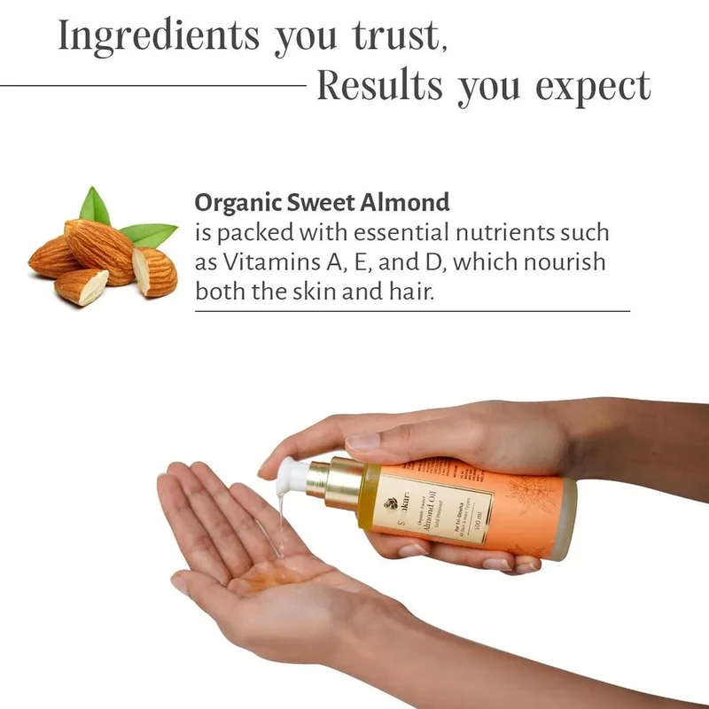 شنكرا زيت اللوز الحلو العضوي المعصور على البارد من شانكارا – 100 مل | مرطّب للشعر والبشرة