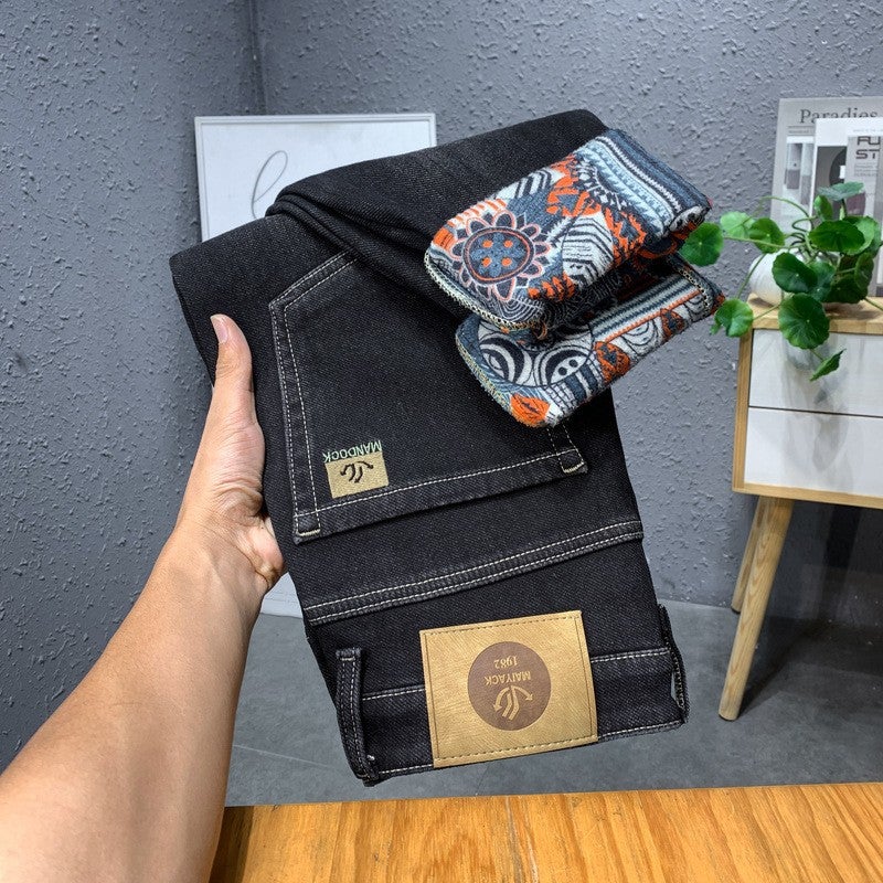 Embroidered Denim Jeans Men Spring Summer Trendy 6008 black gray printed velvet 