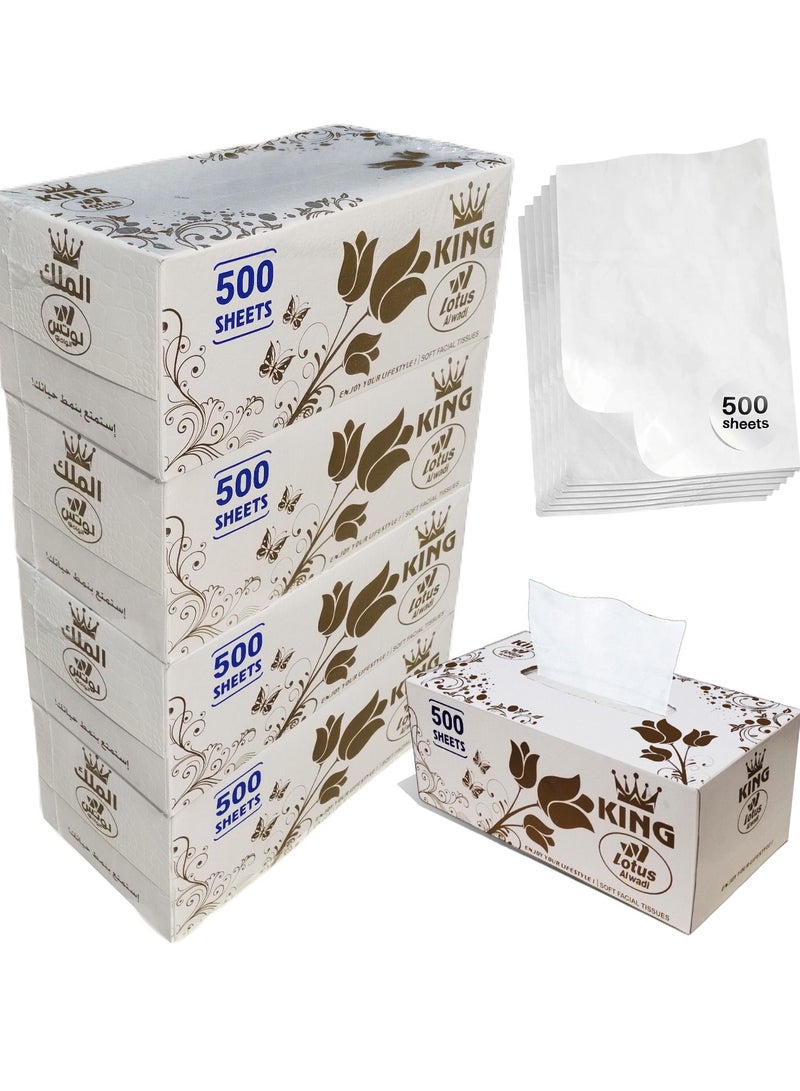 Lotus Alwadi King lotus Alwadi Soft Facial Tissues, 500 Tissues per Box (2,000 Pulls Total), 4 Large Boxes, 2-Ply Packaging - Image 1