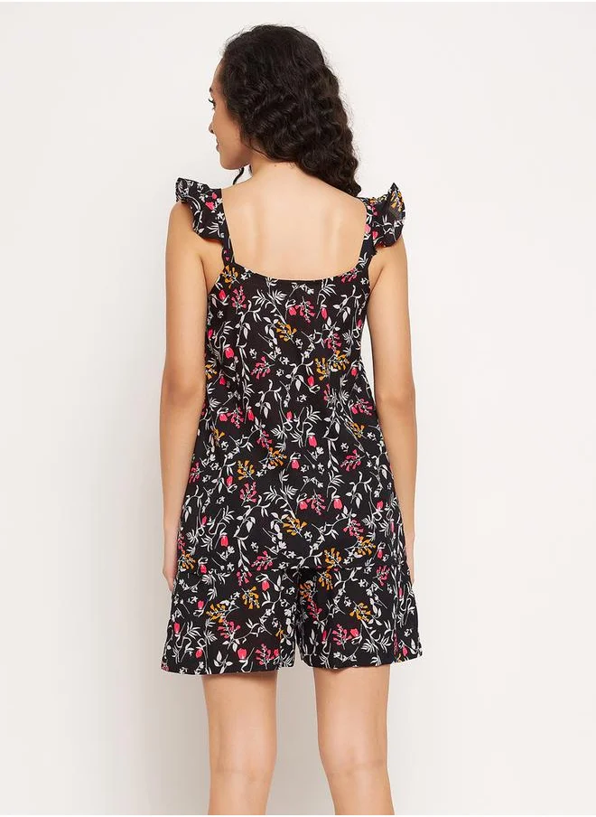 Clovia Floral Print Frill Sleeve Top and Shorts Pyjama Set by Styli