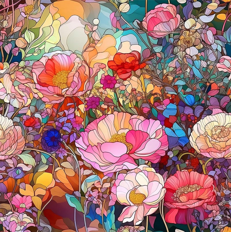 REDAMANCY Colorful Flowers Pink/Yellow/Red Glass Satined Peel and Stick Wallpaper Stick on Contact Paper Vintage Wall Paper Easy Peel Off for nightstand Drawer Cabinet Renter - Image 1