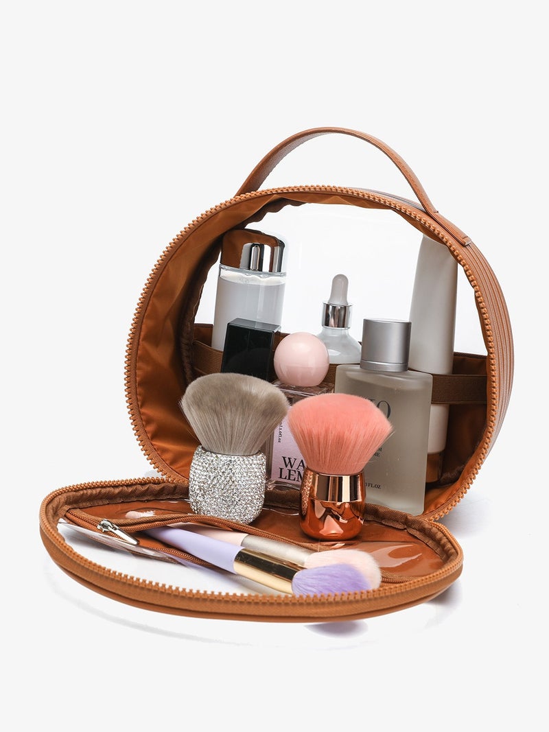 New Semi-Circular Portable Skincare Organizer Bag Pu Waterproof Cosmetic Bag Travel Large-Capacity Toiletry Bag - Image 5