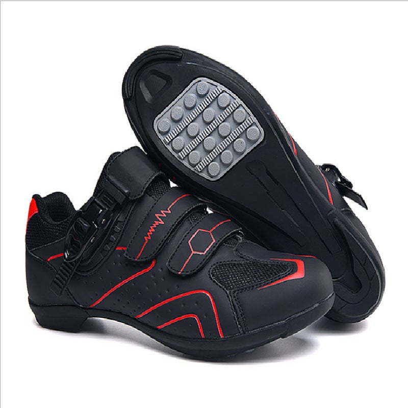 Generic Cycling Lock Shoes Mens and Womens Bicycle Shoes Outdoor Road Sports Reflective Strip Lockless Mountain Road Riding Booster Shoes 568 no lock Black Red 