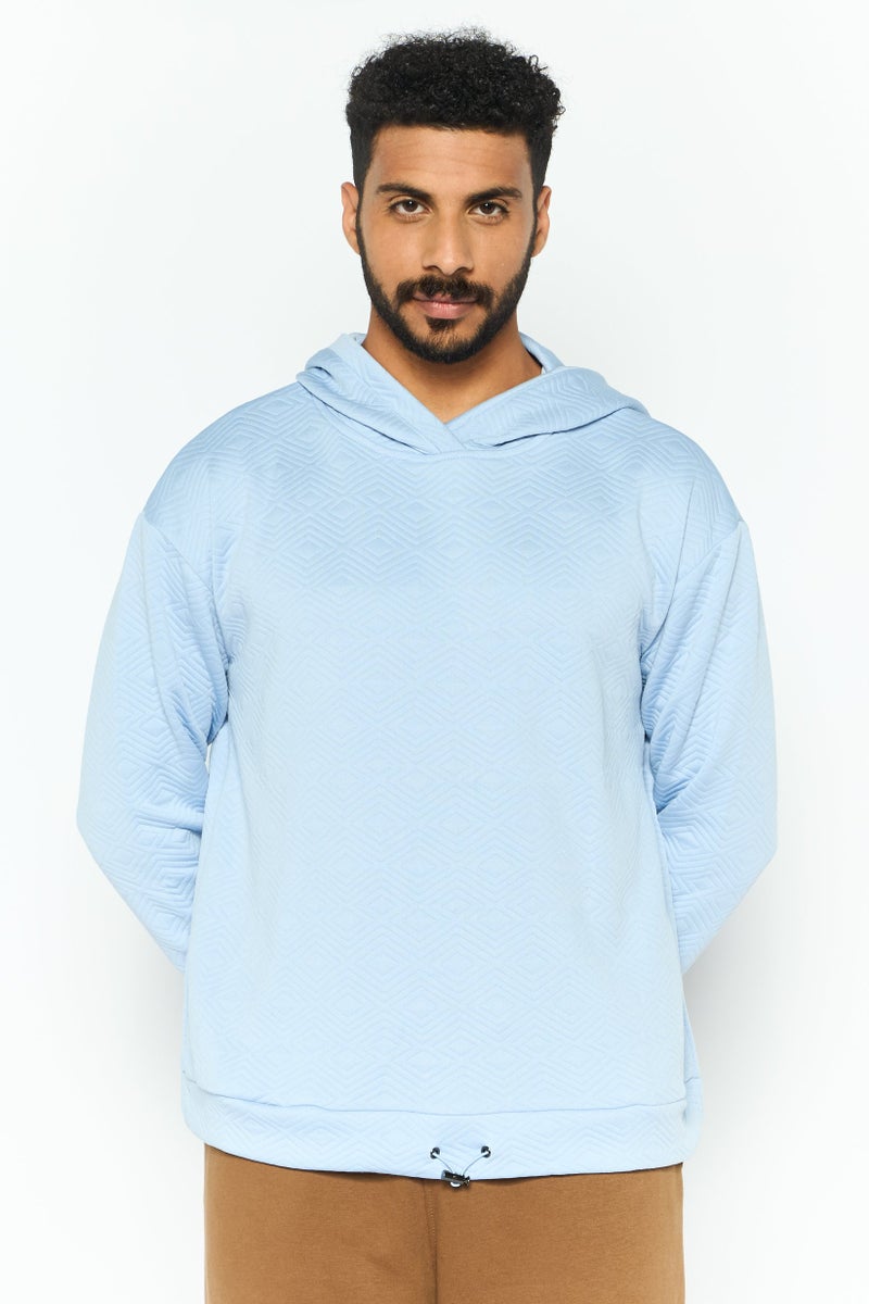 NINE WEST Men Hooded Long Sleeve Textured Sweatshirt, Light Blue  - Image 1