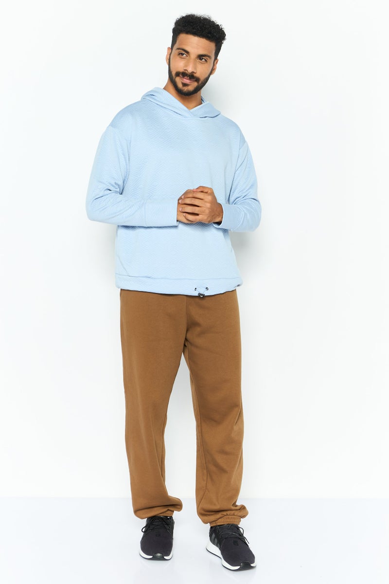 NINE WEST Men Hooded Long Sleeve Textured Sweatshirt, Light Blue  - Image 4