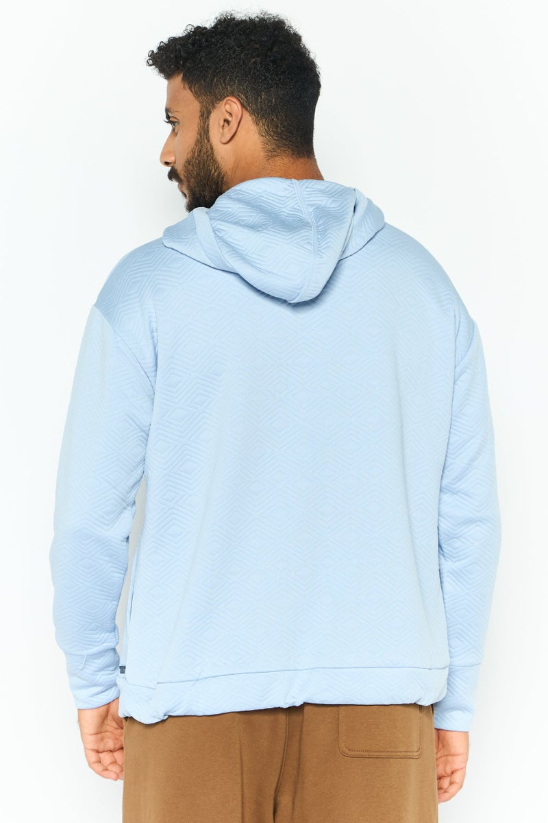 NINE WEST Men Hooded Long Sleeve Textured Sweatshirt, Light Blue - Image 2