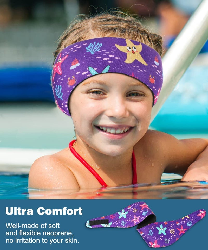 MoKo Lovely Kids Swimming Headband, Waterproof Ear Protection Band for Bathing, Ages 4-17, Purple Starfish - Image 4