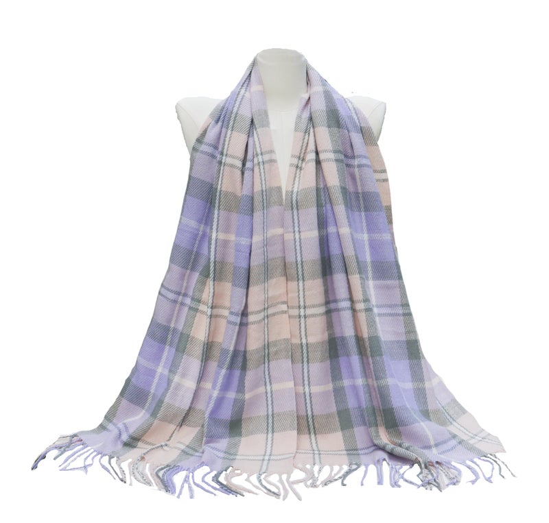 Wander Agio Women's Fashion Scarves Long Shawl Winter Thick Warm Knit Large Scarf Plaid Purple 14 - Image 2