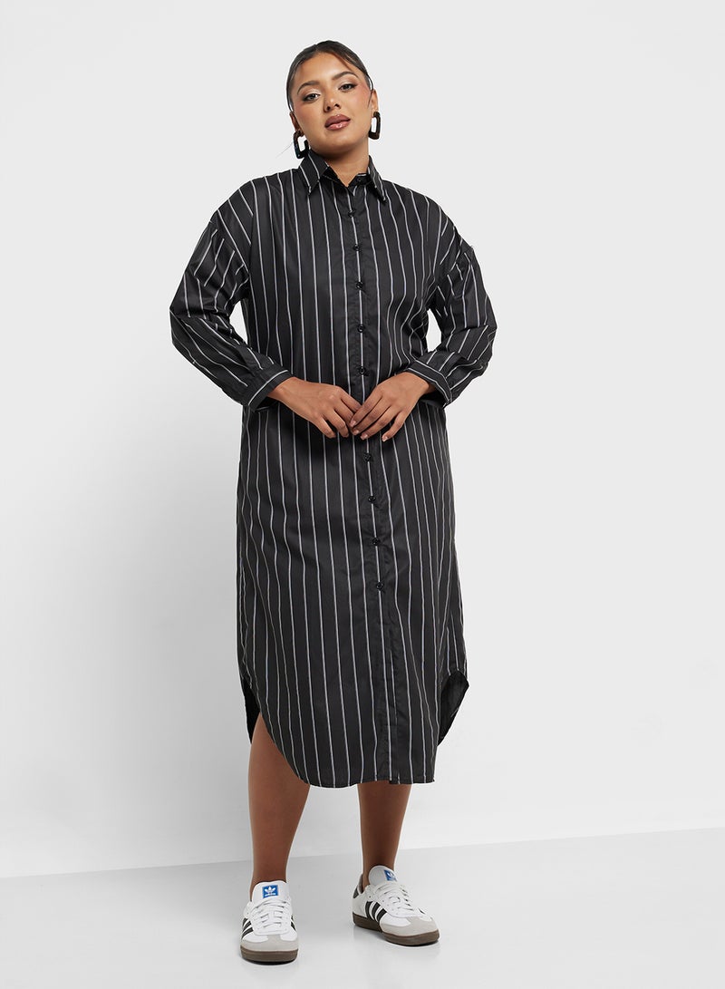 Ginger Plus Striped Shirt Midi Dress - Image 1