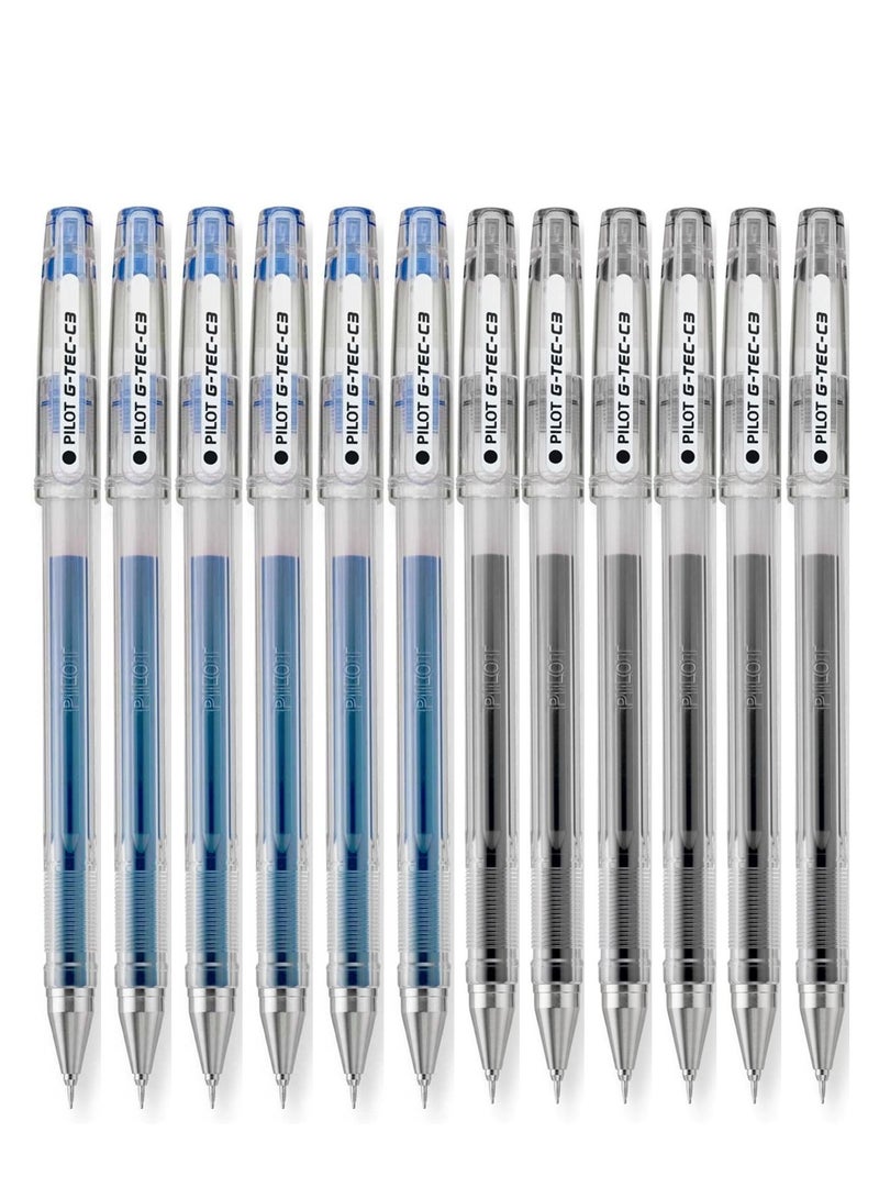 PILOT قلم حبر جاف G-Tec Micro Fine Roller ذو طرف 0.3 مم، مكون من 12 قطعة، متعدد الألوان - Image 1