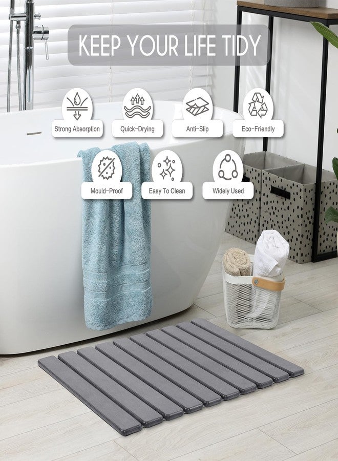BoxedHome سجادة حمام قابلة للطي من الحجر من BoxedHome، سجادة فائقة الامتصاص من تراب الدياتوم، مقاس 24 × 16 بوصة، مانعة للانزلاق وسريعة الجفاف، سجادة حمام صغيرة الحجم وسهلة التخزين، سهلة التنظيف، رمادي داكن - Image 5
