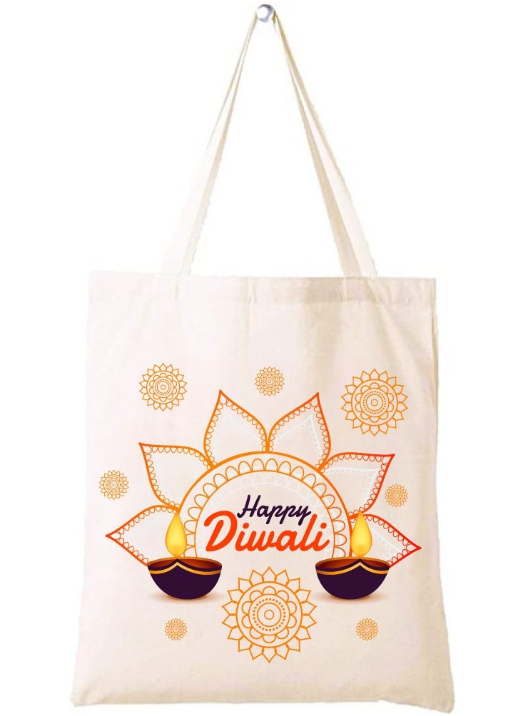 PRINTSHOP4ME Happy Diwali Printed Canvas Cotton Bags-Gifts For Friends And Family-Reusable Bags-Party Bags  - Image 1