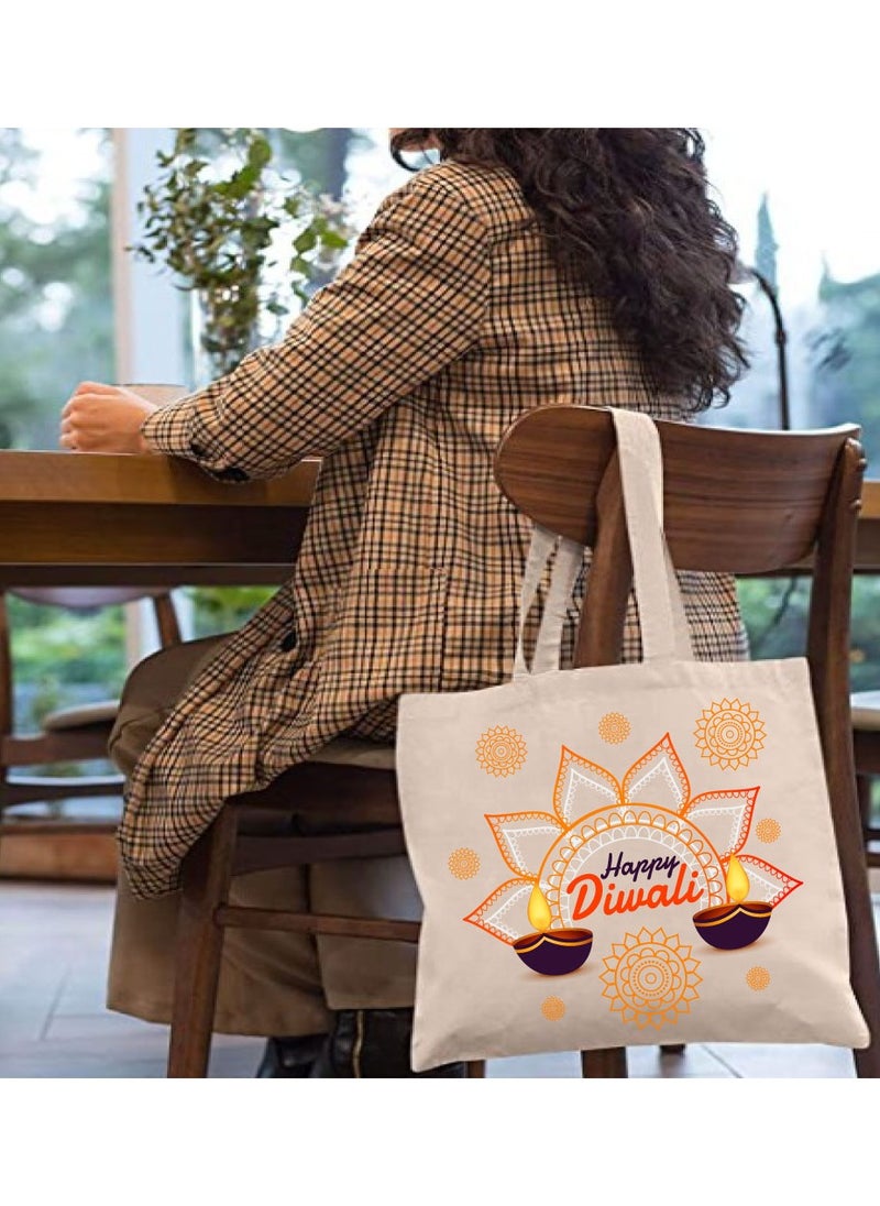 PRINTSHOP4ME Happy Diwali Printed Canvas Cotton Bags-Gifts For Friends And Family-Reusable Bags-Party Bags  - Image 3