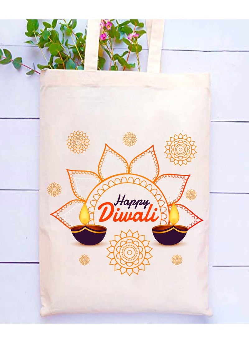 PRINTSHOP4ME Happy Diwali Printed Canvas Cotton Bags-Gifts For Friends And Family-Reusable Bags-Party Bags  - Image 2