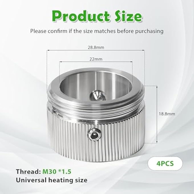 RA/RAV/RAVL M30 X 1.5 RADIATOR THERMOSTAT ADAPTOR, 304 STAINLESS STEEL RUSTPROOF PRECISION SNAP, INNER DIAMETER 22 MM WITH HEX KEY FOR HEATING SANITARY INSTALLATION PACK OF 4 - Image 3