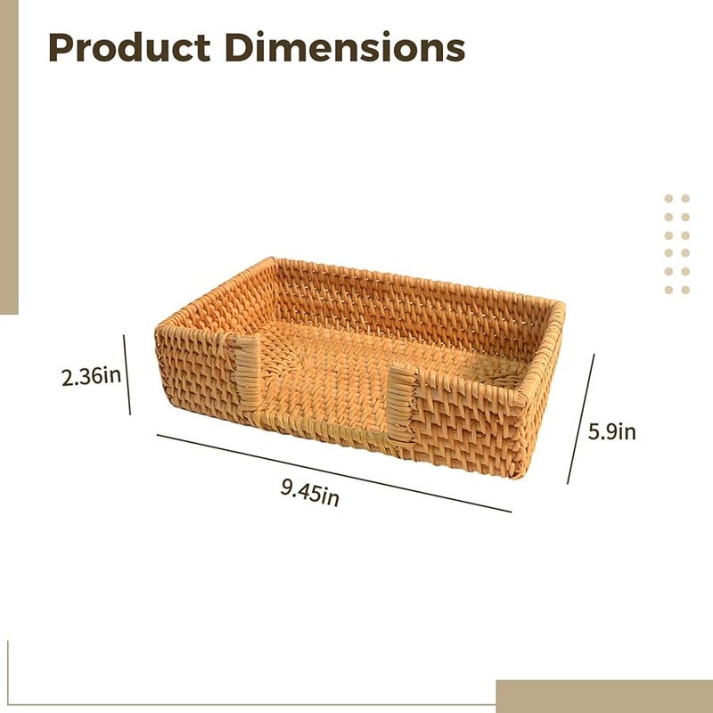 حامل علبة المناديل المنسوج من خوص العتيق، منظّم سطح المكتب المستطيل، مقاس 9.45 × 5.9 × 2.36 بوصة - Image 4