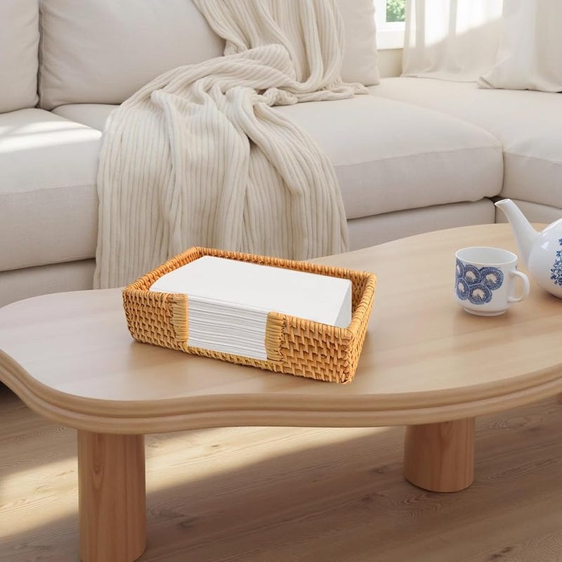 حامل علبة المناديل المنسوج من خوص العتيق، منظّم سطح المكتب المستطيل، مقاس 9.45 × 5.9 × 2.36 بوصة - Image 3