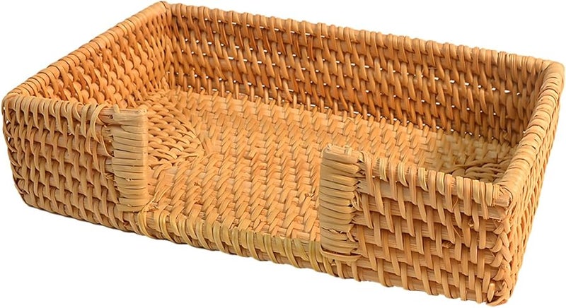 حامل علبة المناديل المنسوج من خوص العتيق، منظّم سطح المكتب المستطيل، مقاس 9.45 × 5.9 × 2.36 بوصة - Image 1