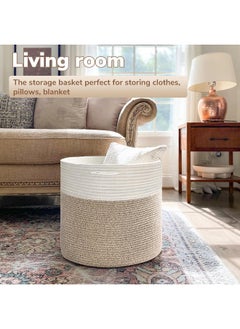 Goodpick Goodpick Woven Rope Basket 15.8 x 13.8 inches, Toy Storage Basket for Organizing, Blanket Basket Living Room, Cloth Basket Storage Bin for Playroom, Shoe Basket Organizer  - Image 2