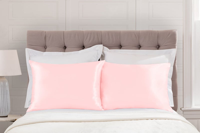 SHOPBEDDING Luxury Satin Pillowcase for Hair - King Satin Pillowcase with Zipper  Pink (Pillowcase Set of 2) - Blissford  - Image 3