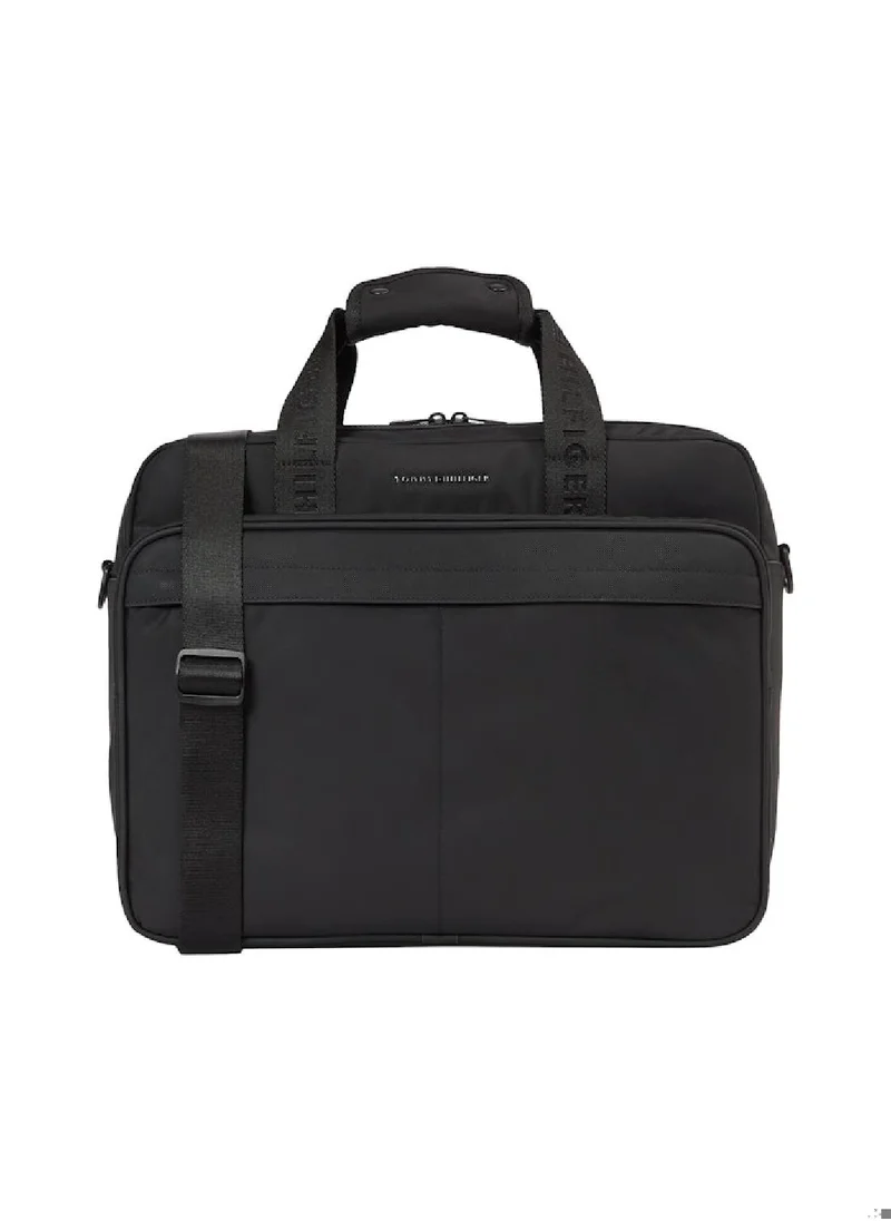 TOMMY HILFIGER Men's Metal Logo Laptop Bag - Polyester, Black