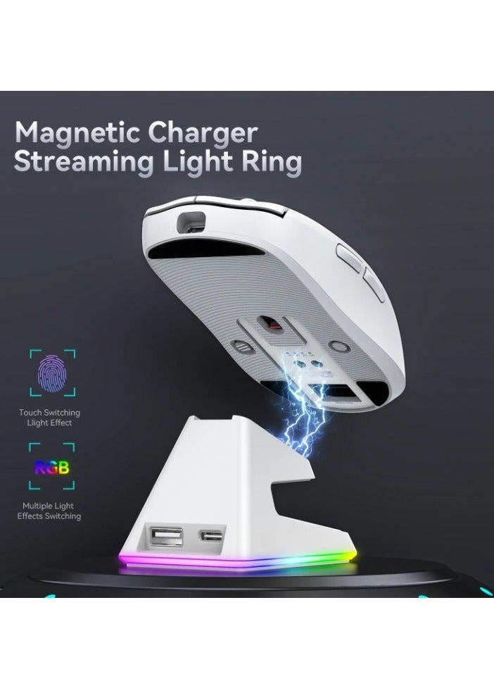 Bluetooth Mouse, Superlight Wireless Gaming Mouse, Portable Macro Gaming Mouse With Magnetic RGB Charging Dock, Durable Wireless Mouse For PC Computer Gaming And Work, (White) - Image 2