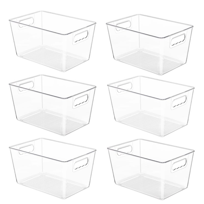 YIHONG 6 Pack Clear Pantry Organizer Bins, Plastic Containers with Handle for Kitchen,Freezer,Cabinet,Closet,Bathroom Under Sink Storage - Image 1