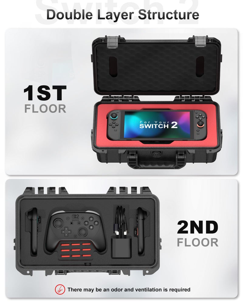 STARTRC GAMES Hard Carrying Case for Nintendo Switch 2, Waterproof Hard Travel Case for Nintendo Switch 2 Console, 2 Pro Controllers, 16 Game Cards and Other Accessories (Small) - Image 4