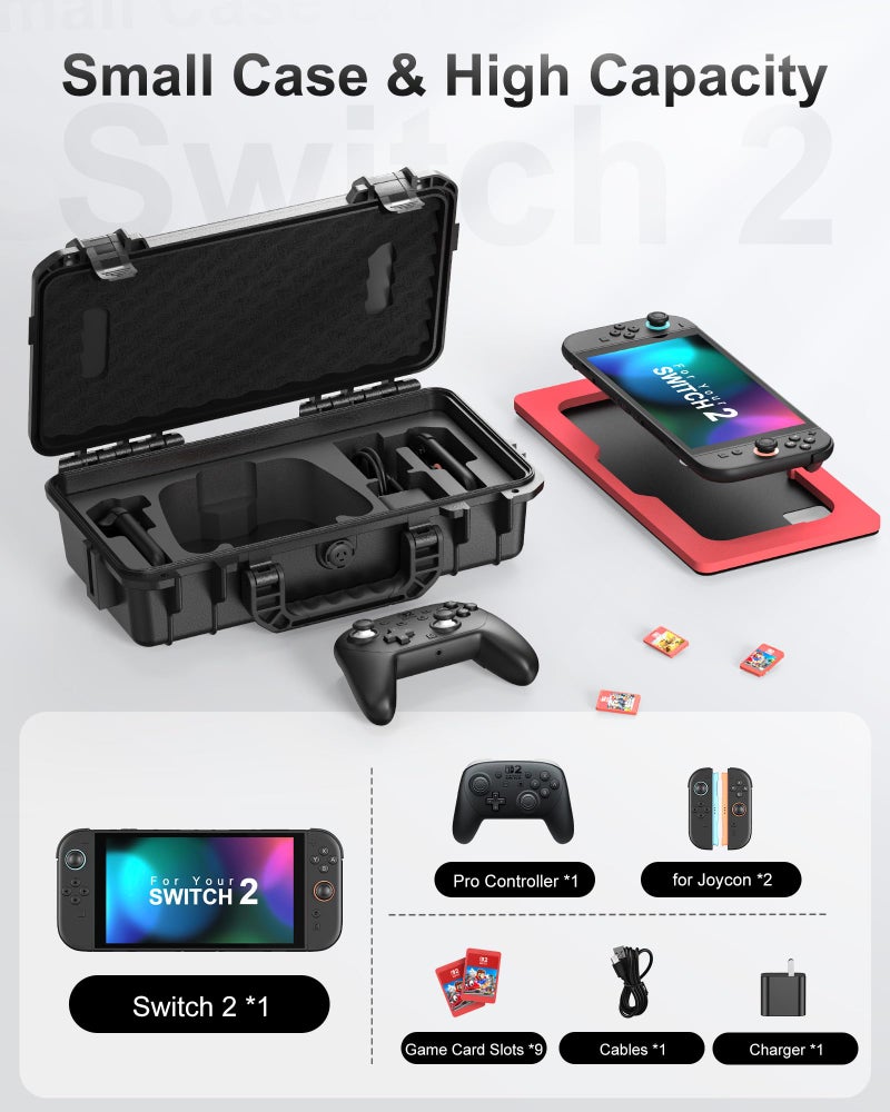 STARTRC GAMES Hard Carrying Case for Nintendo Switch 2, Waterproof Hard Travel Case for Nintendo Switch 2 Console, 2 Pro Controllers, 16 Game Cards and Other Accessories (Small) - Image 2