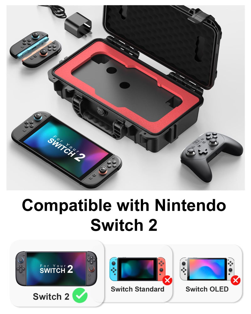 STARTRC GAMES Hard Carrying Case for Nintendo Switch 2, Waterproof Hard Travel Case for Nintendo Switch 2 Console, 2 Pro Controllers, 16 Game Cards and Other Accessories (Small) - Image 3
