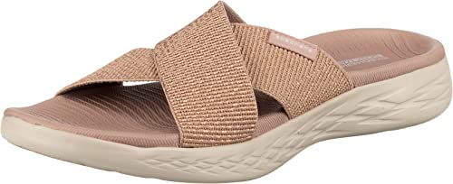 SKECHERS صنادل سكيشرز النسائية أون-ذا-غو 600 - شبك معدني لامع، روز جولد، 9 - Image 1