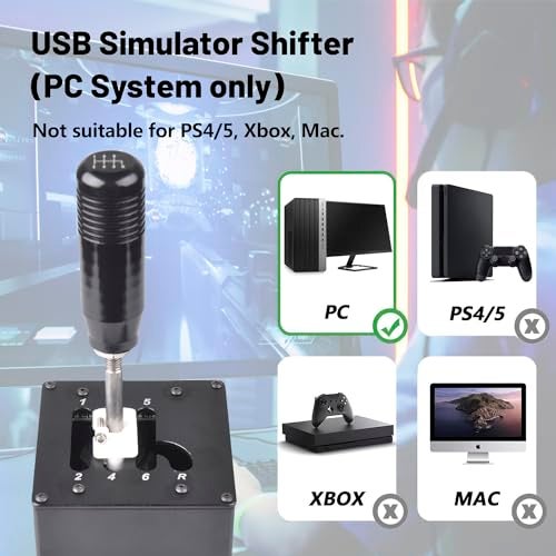 CNRAQR PC USB Simulator Shifter 6+R H Gear Shifter for LO GITECH G29/G27/G25/G920, T300RS/GT, Compatible with Gearshift PC Windows Steering Wheel for ATS ETS Dust WRC Sim Racing Game - Image 5