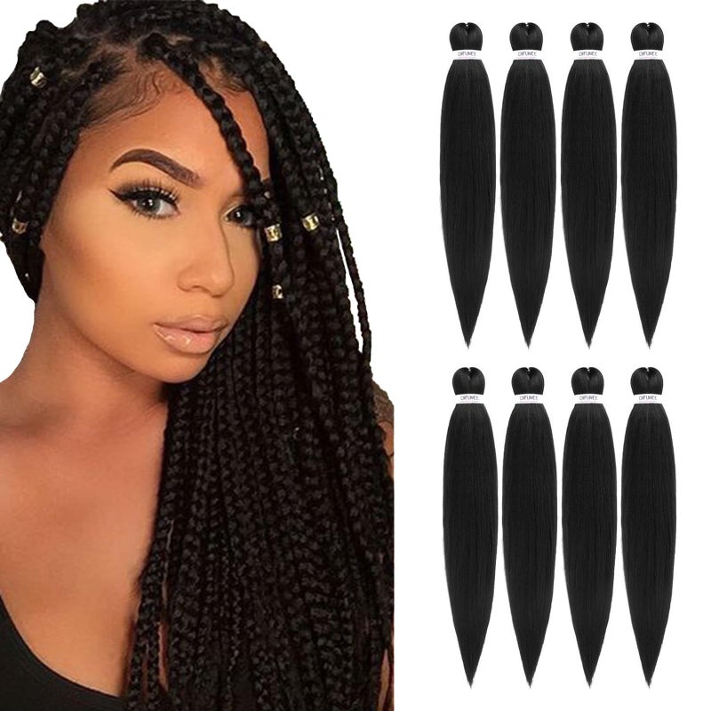 DIFUNEE Prestretched Braiding Hair  20 Inch 8 Packs Natural Black Long Braiding Hair For Twist or Box Braids Yaki Texture Hot Water Setting Synthetic Braiding Hair Extensions 20 Inch 1B8P