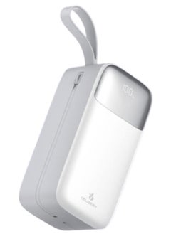 50000mAh Power Bank with 4 Outputs (2 x USB-A, 2 x USB-C) and input (Type-C), Two built-in cables, Battery digital Display, 22.5W Fast Charging and Carrying Strap, White