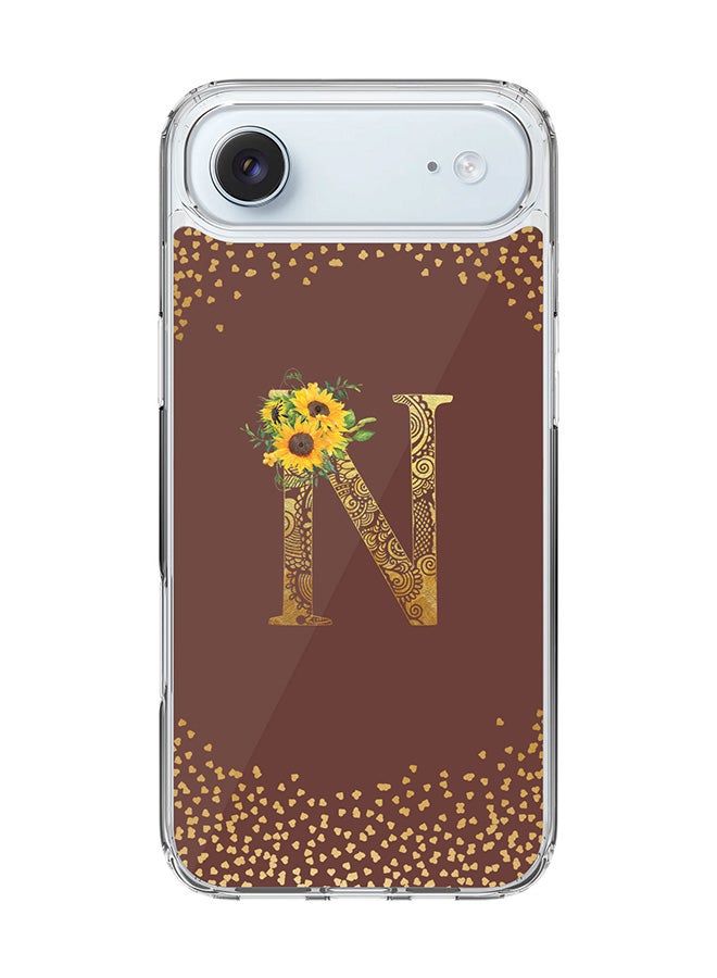 Stylizedd Classic Clear MagSafe Case for iPhone 17 Air , Hybrid Soft Case Flexible Edges Anti Drop TPU PC Gel Thin Transparent Cover [ Designed for iPhone 17 Air ] - Custom Monogram Initial Letter Floral Pattern Alphabet - N  (Brown )
