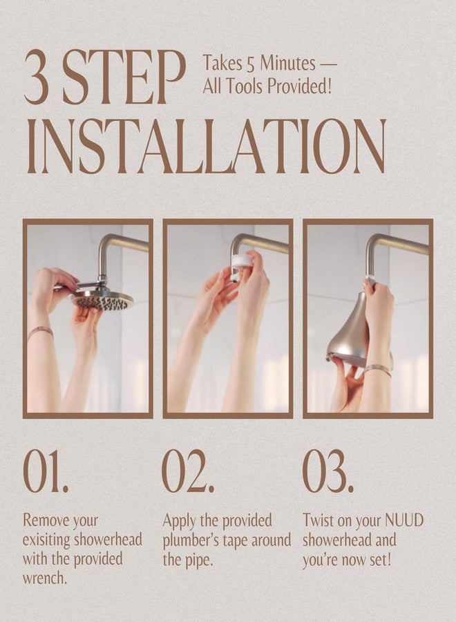 NUUD رأس دش NUUD المفلتر | يزيل الكلور والمعادن الثقيلة + الملوثات لفروة رأس وبشرة وشعر أكثر صحة | يحمي الشعر ويهدئ البشرة الجافة | فلتر رأس دش عالي الضغط | كروم - Image 4