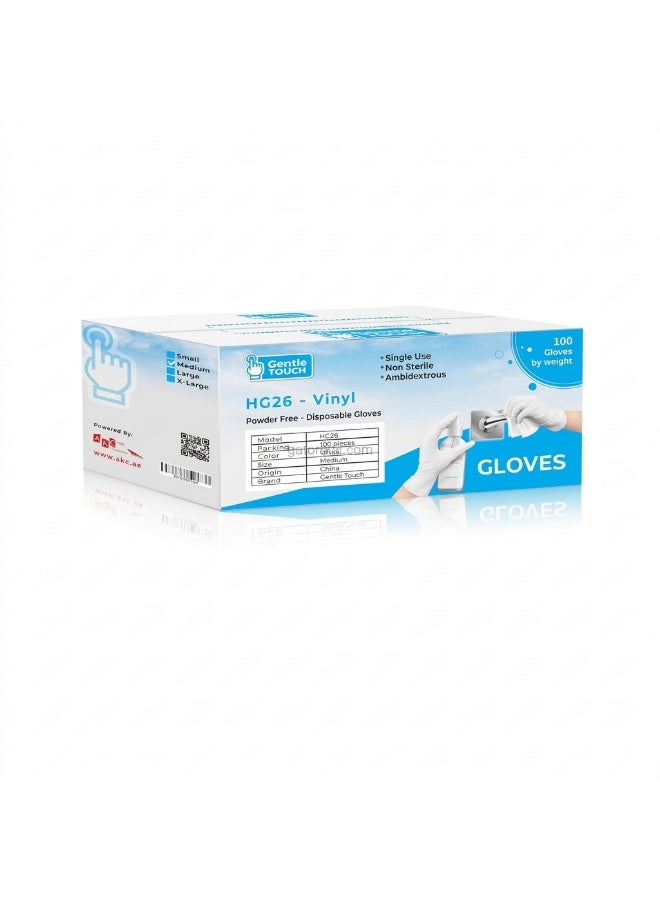 Vinyl Gloves | Powder-Free Disposable Hand Gloves | Hygiene & Food Service Use | 100 Pcs | Medium | White - Image 1