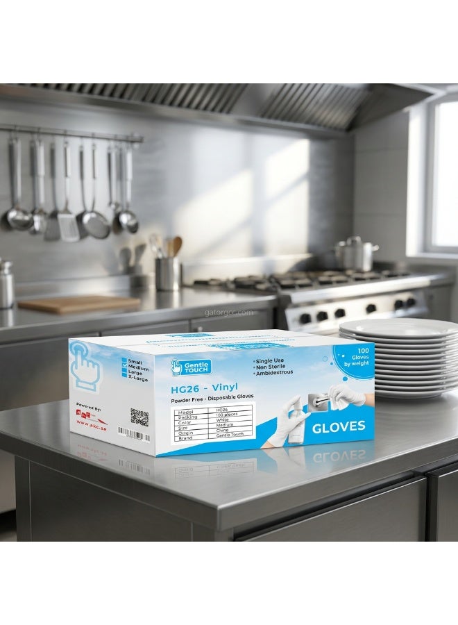 Vinyl Gloves | Powder-Free Disposable Hand Gloves | Hygiene & Food Service Use | 100 Pcs | Medium | White - Image 2