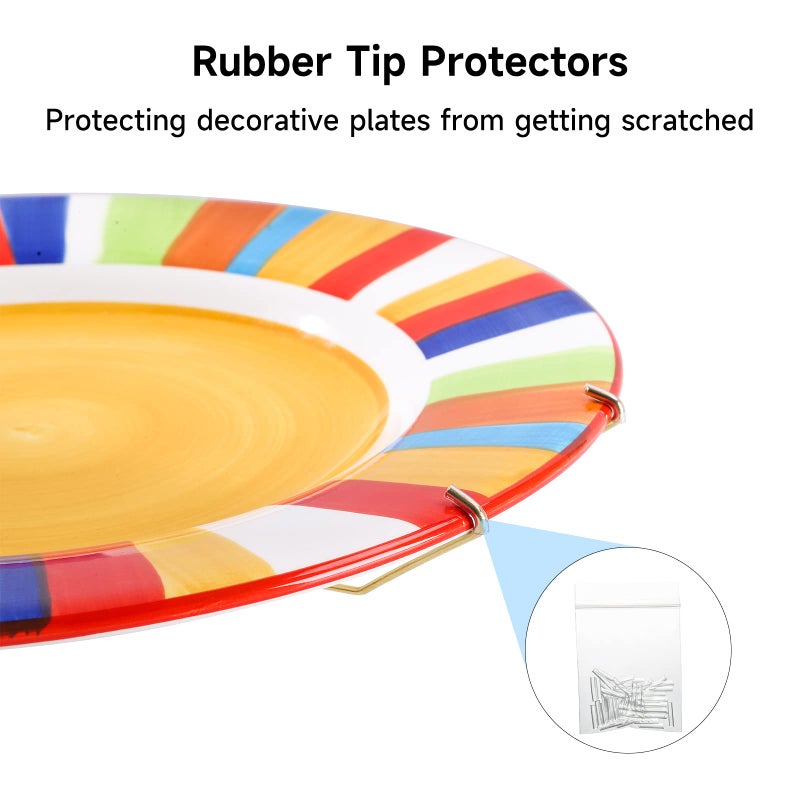 Fasunry 12 Piece Plate Hangers, 6/8/10 Inch Invisible Brass Wall Plate Hangers, Comes with 16 Piece Wall Hooks for Decorative Plates - Image 4